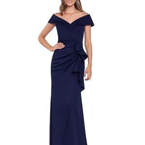Xscape Navy Off-Shoulder Maxi Dress
